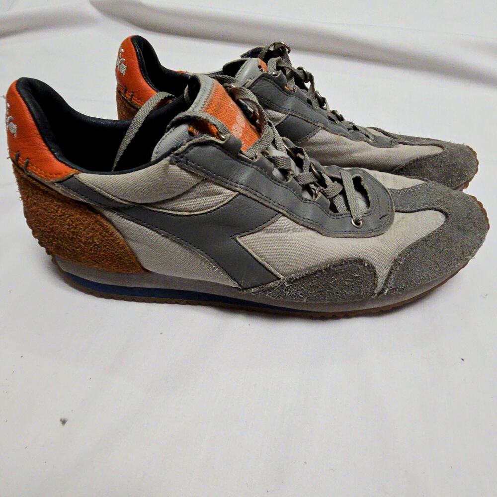 Vintage Diadora 1975 Sneakers Gray Orange Mens 9 Womens 10.5 Portugal Retro